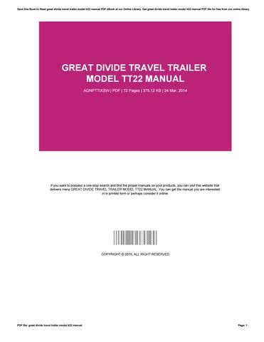 great divide travel trailer model tt22 manual Kindle Editon